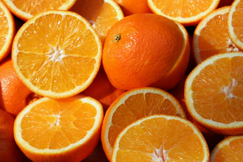Halved oranges rich in Vitamin C